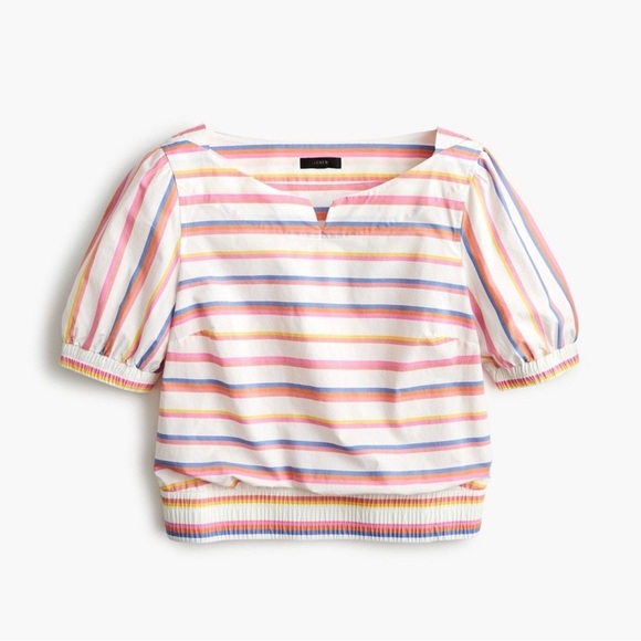 J. Crew Cinched Waist Cropped Sorbet Stripe Cotton Top Size 2P - Picture 2 of 8